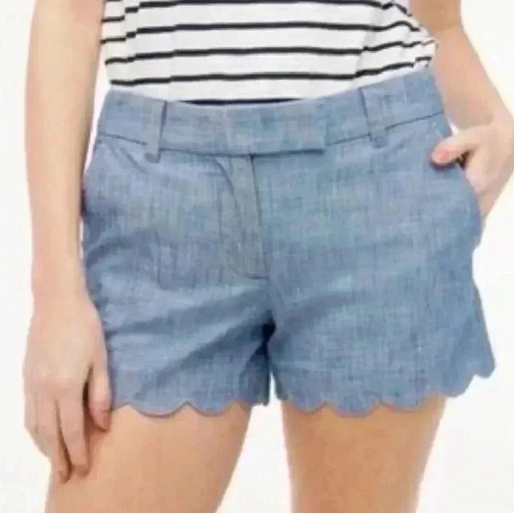 J. Crew High Waist Blue Scalloped Shorts